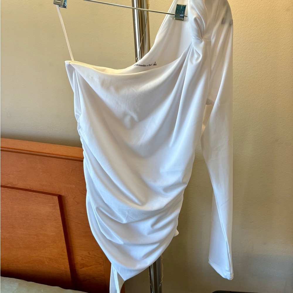 Abercrombie & Fitch White Ruched Bodysuit